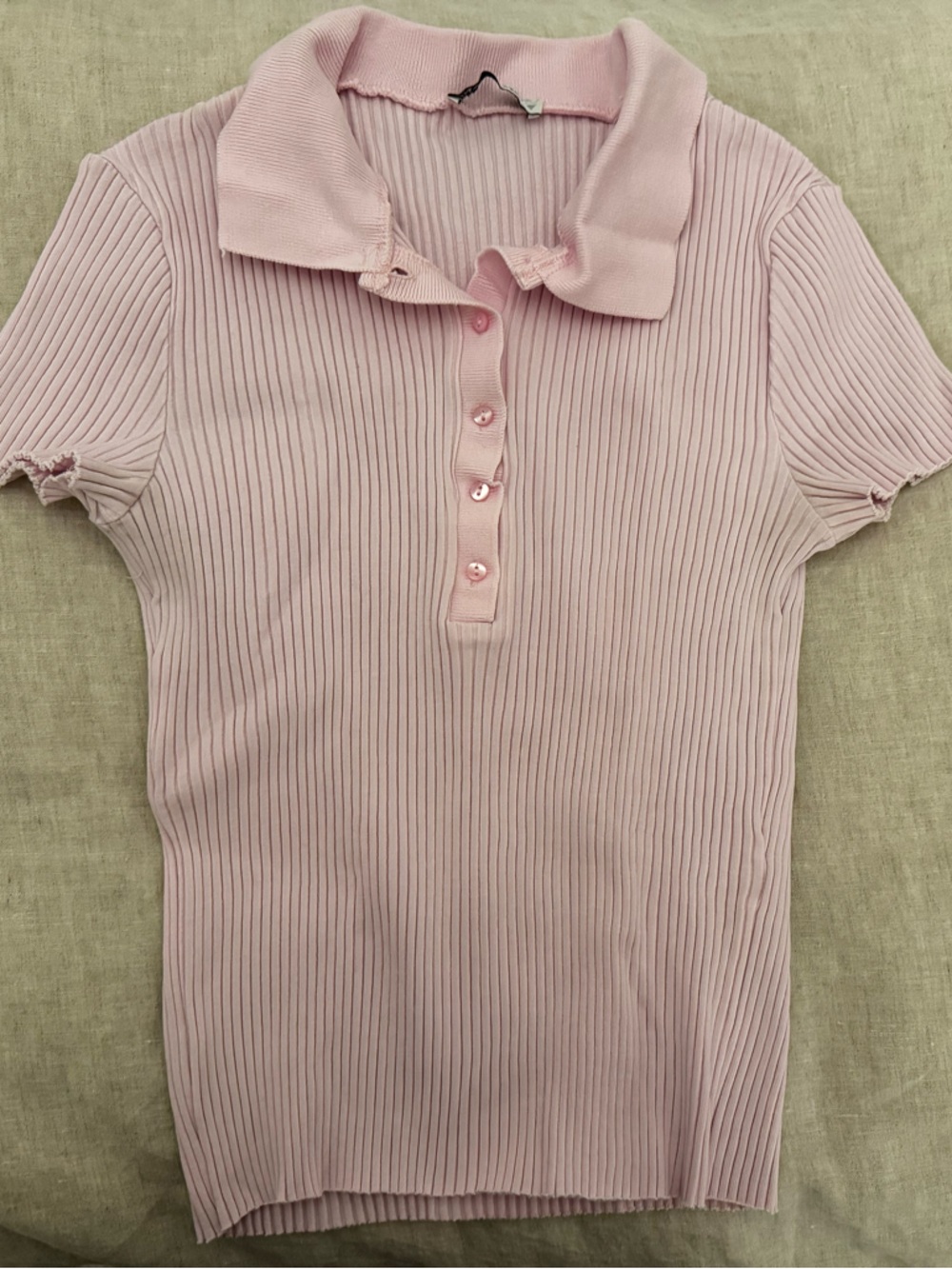 Zara Pastel Pink Ribbed Polo Top